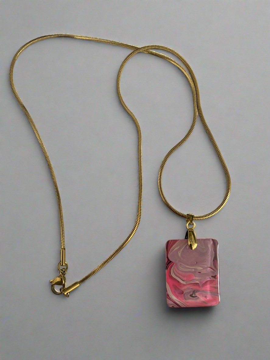 Fluid art pendant - Pink