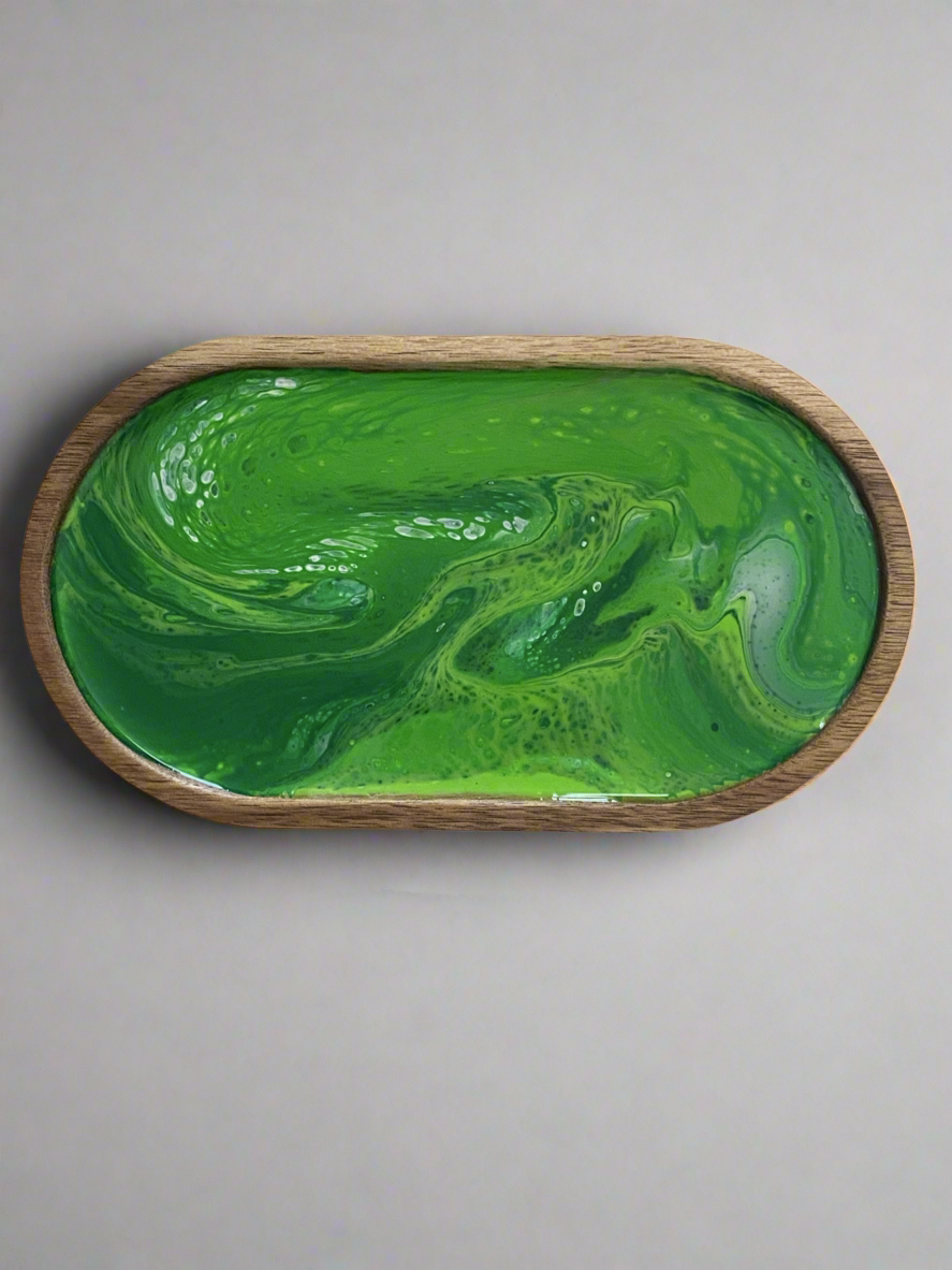 Fluid art Trinket tray -Green 2