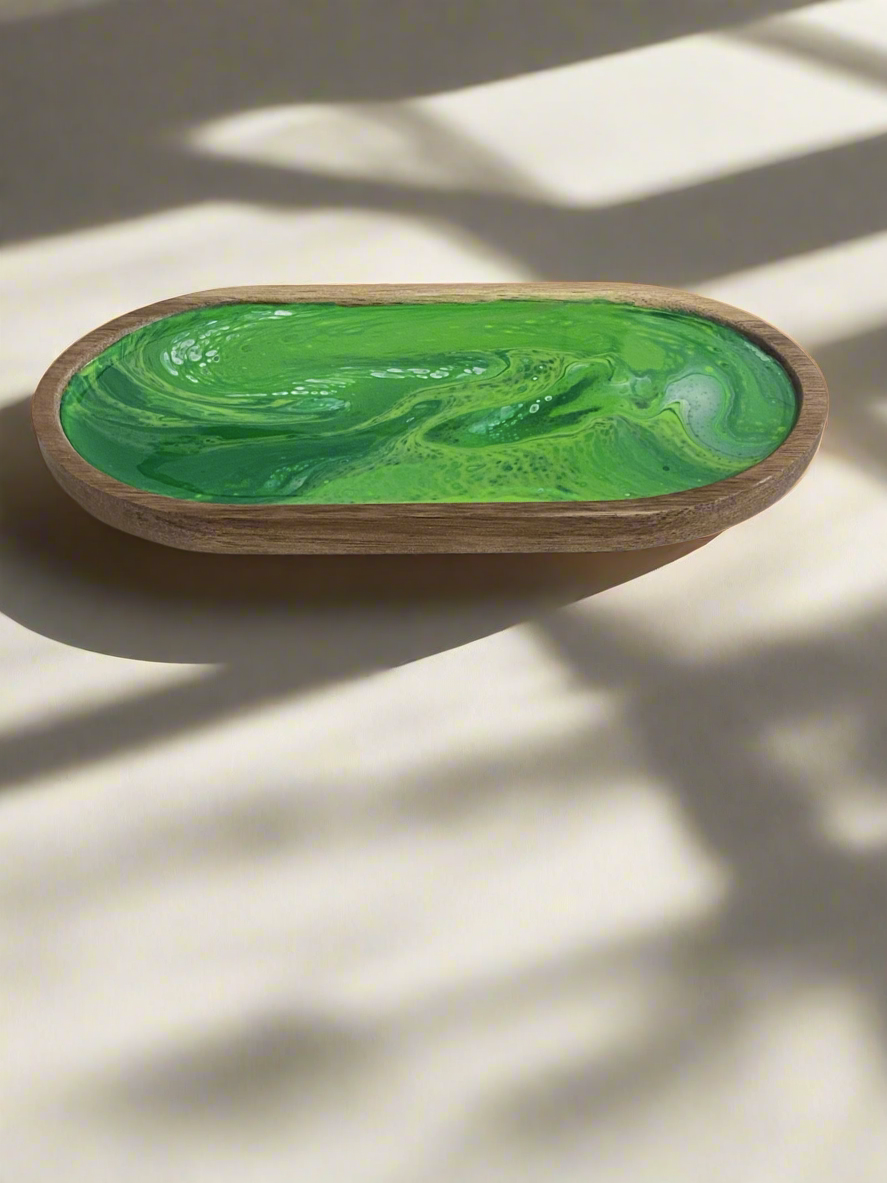 Fluid art Trinket tray -Green 2