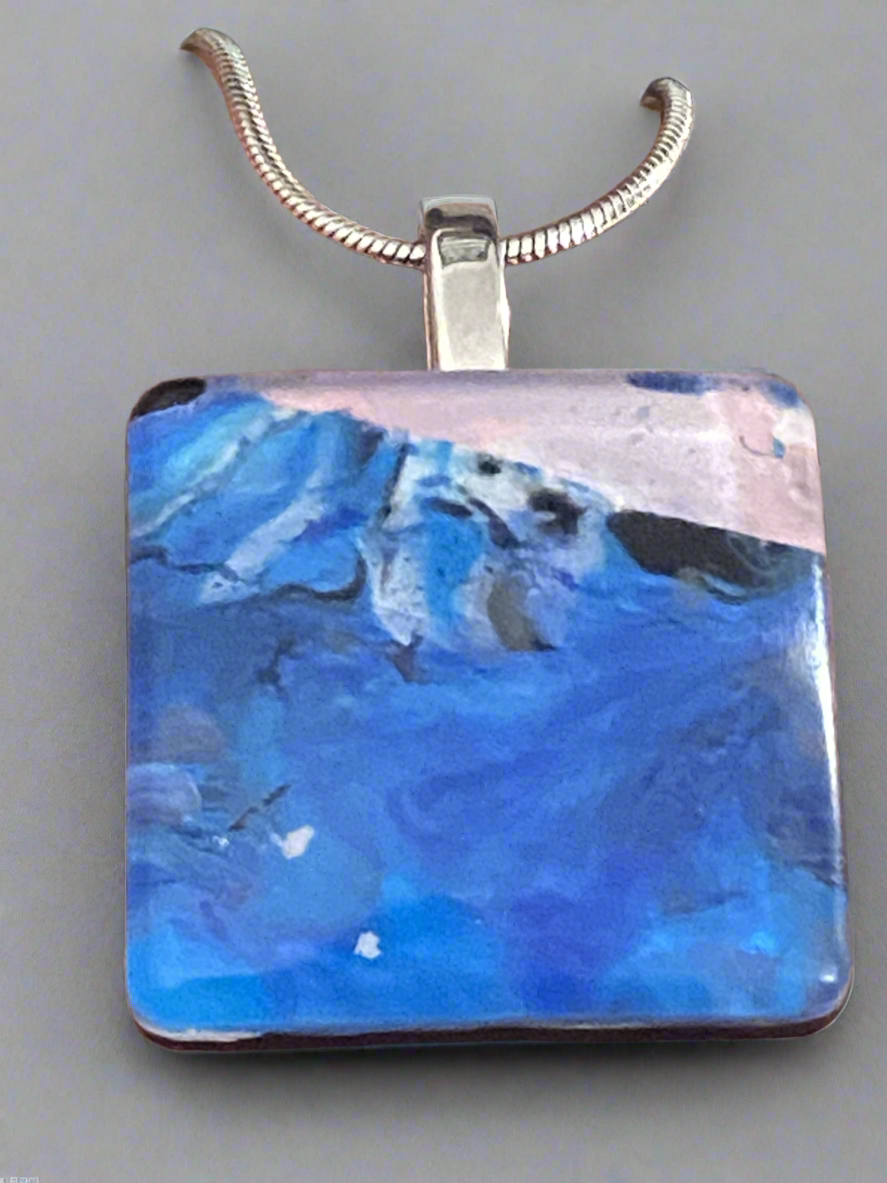 Fluid art necklace - Square Blue