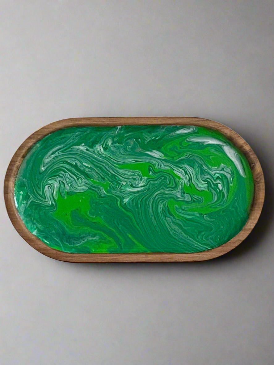 Fluid art Trinket tray -Green 1