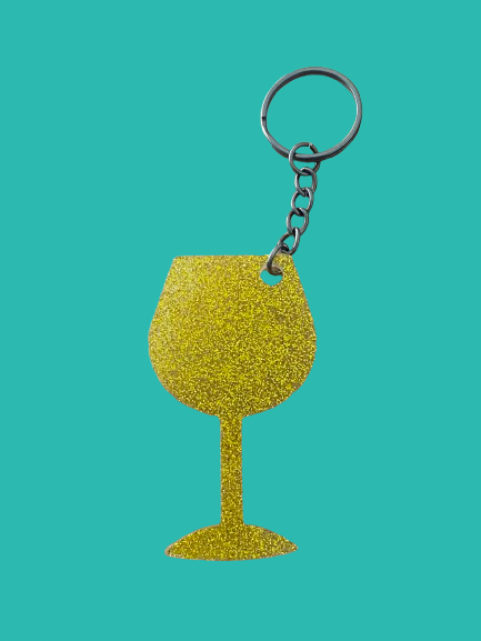 Gold wine glass key ring