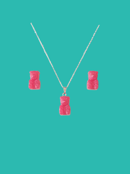 Pink gummy bear jewellery set