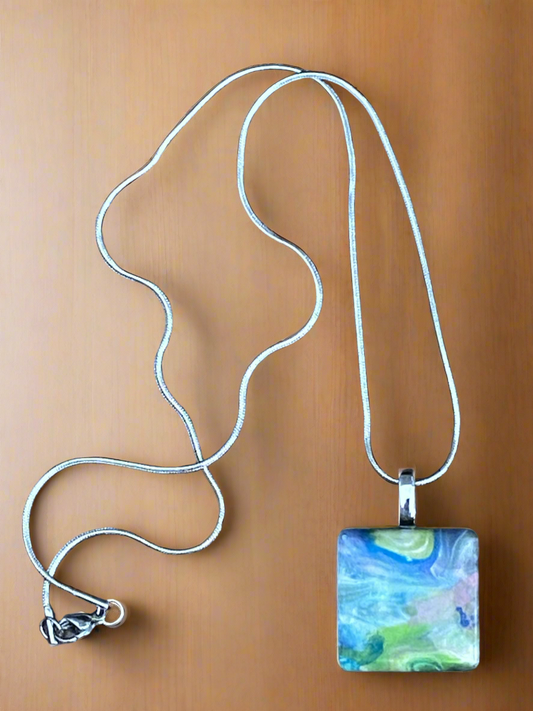 Fluid art necklace - Square multicolour