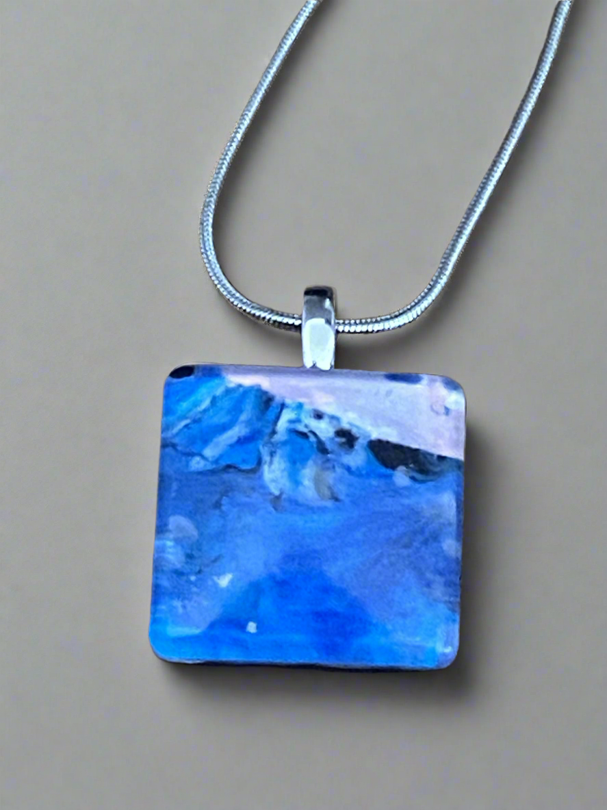 Fluid art necklace - Square Blue