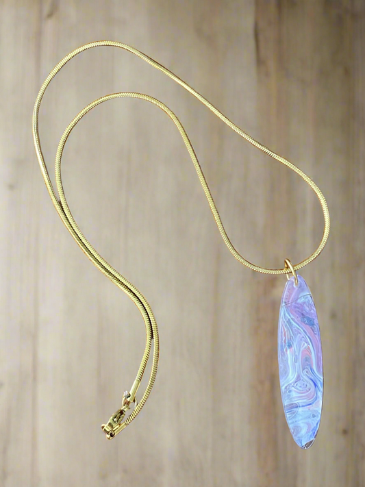 Fluid art necklace - Large Ellipse pink