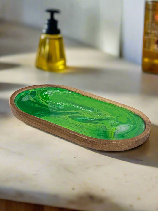 Fluid art Trinket tray -Green 2