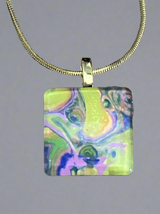 Fluid art necklace - Square multicolour