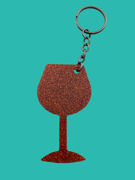 Red wine glass key ring
