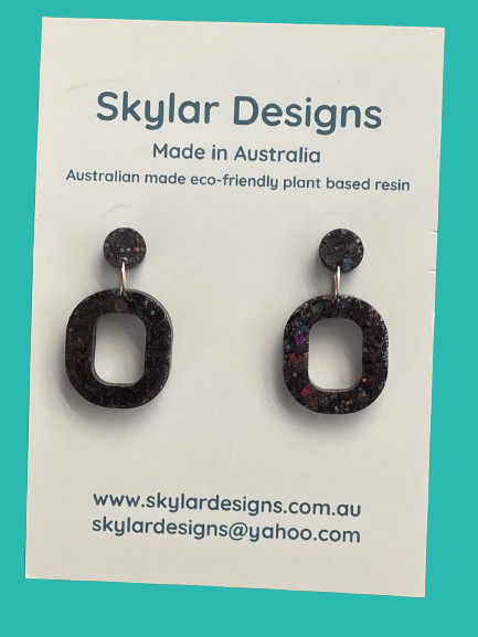 black colour resin glitter dangle small O shape