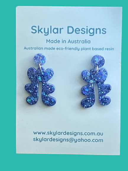 blue colour resin glitter dangle crazy shape