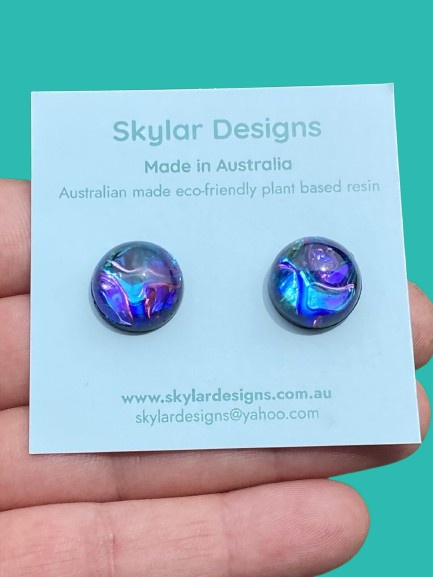 opal resin earrings in pink to blue
