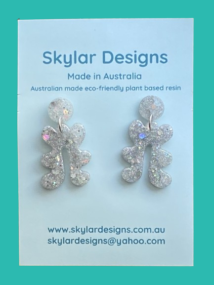 silver colour resin glitter dangle crazy shape